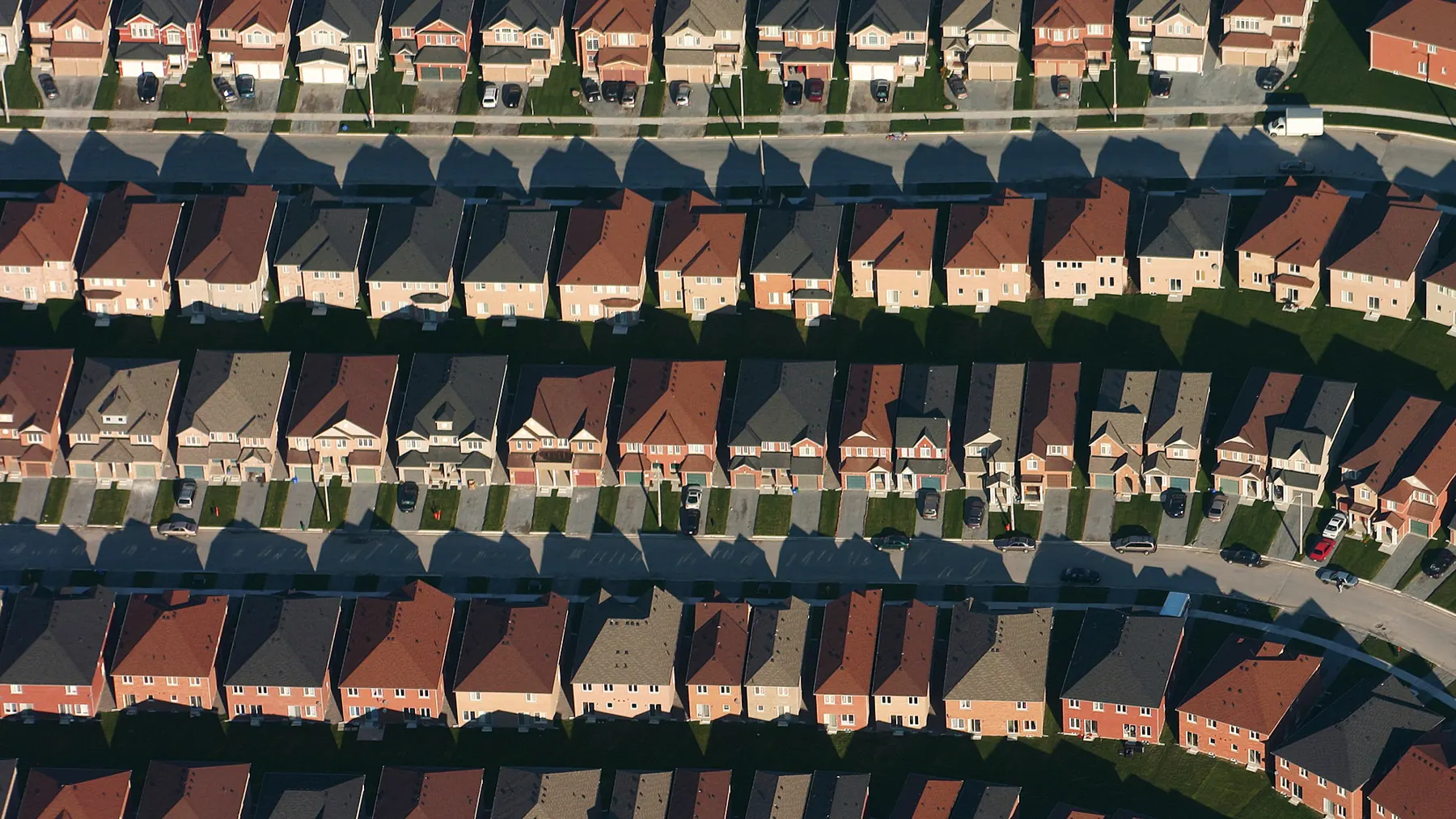 Aerial view of suburban house roofs